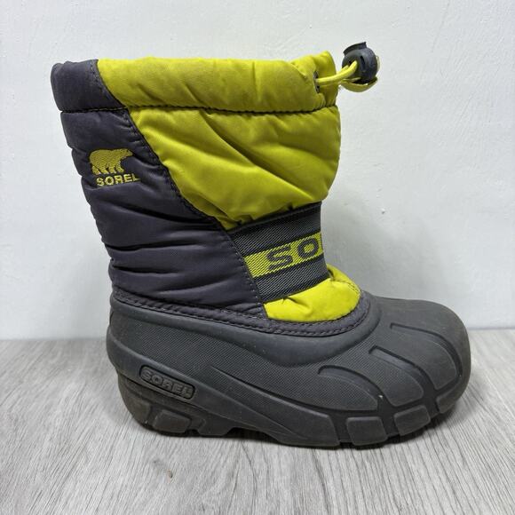 Kids Sorel Boots Short Winter Waterproof Size 11 Lime Green Gray - Picture 5 of 10